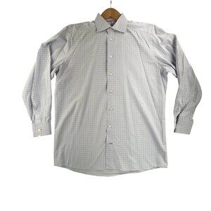 Eton Dress Shirt Men Large Blue Check Contemporary Long Sleeve Regular Fit 16 41
